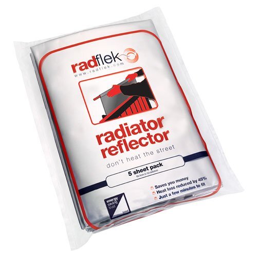 Radflek Reflectiefolie voor radiatoren, met reflecterende wielstiktape, 5 wielfolie/4 wielstikstrips, voor 10 of meer radiatoren