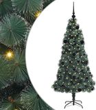 vidaXL Sapin de Noël artificiel avec éclairage et boules set vert 150 cm PET