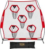 VEVOR Football Coach Throwing Net (208x91x189cm) met 5 Doelvakken, Draagbare Opbergtas, Banden en Knooploos Net, voor Quarterback-passtraining, Rood