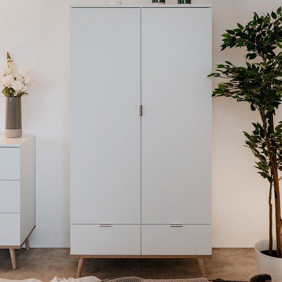 Finori Kledingkast - 90cm 2 deuren & 2 lades - Wit