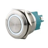 SeKi Roestvrijstalen drukschakelaar Ø25 mm vergrendelend platte kop vorm gekleurde verlichte LED ring in wit schroefaansluiting
