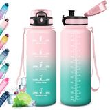 KollyKolla Drinkfles, 1,5 l, sportfles met drinktijd, 1-klik om te openen, lekvrij, BPA-vrij, waterfles voor sportschool, werk, fietsen, wandelen, fietsen