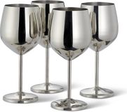 Oak & Steel – 4 Zilveren RVS Wijnglazen (540ml) - Onbreekbare Metalen Rodewijnglazen, Geschikt voor Cocktails & Mixdrankjes, Glanzende Afwerking