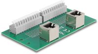 Delock RJ50 2 x femelle vers 2 x bornier à poussoir pour rail DIN coudé