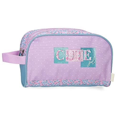Enso Cute Girl Toilettas, twee vakken, aanpasbaar, paars, 26 x 16 x 11 cm, polyester