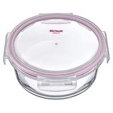 Westmark Glazen vershouddoos, rond, 950 ml, magnetron- en ovenbestendig, glas/siliconen/kunststof, transparant/rood