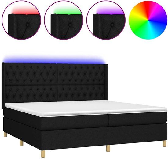 vidaXL Boxspring met matras en LED stof zwart 200x200 cm