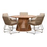 BUITEN living Palau/Harper Sandstone dining tuinset | 5 personen | teakhout + touw | 140cm