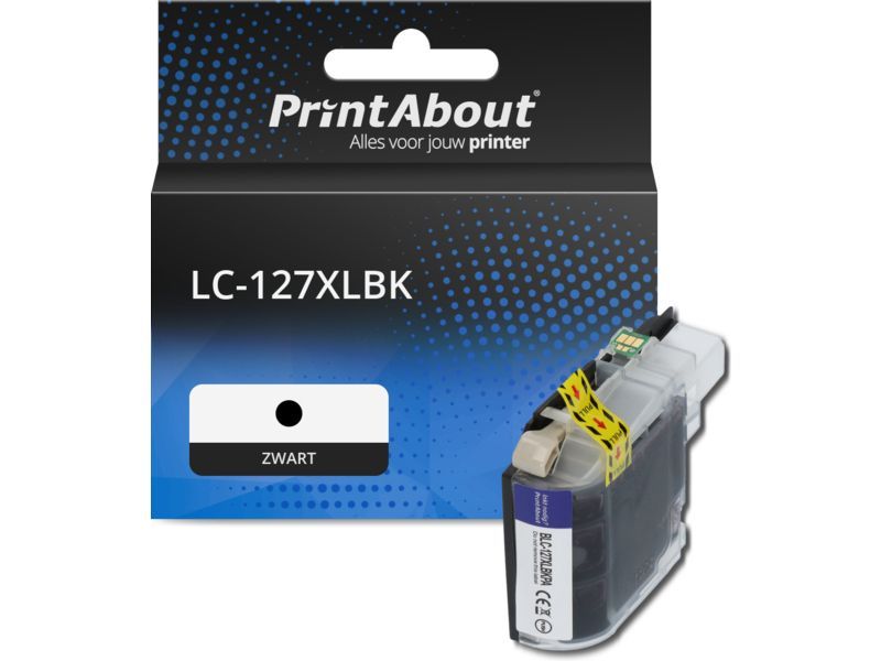 PrintAbout Inktcartridge LC-127XLBK Zwart Hoge capaciteit geschikt voor Brother