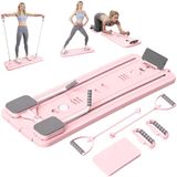 Relaxdays Pilates reformer - met 2 weerstandsbanden - kniekussen - roze