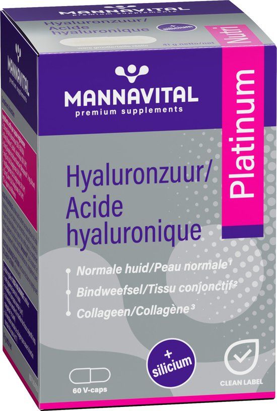 Hyaluronzuur Platinum met Silicium - 60 Capsules - Mannavital
