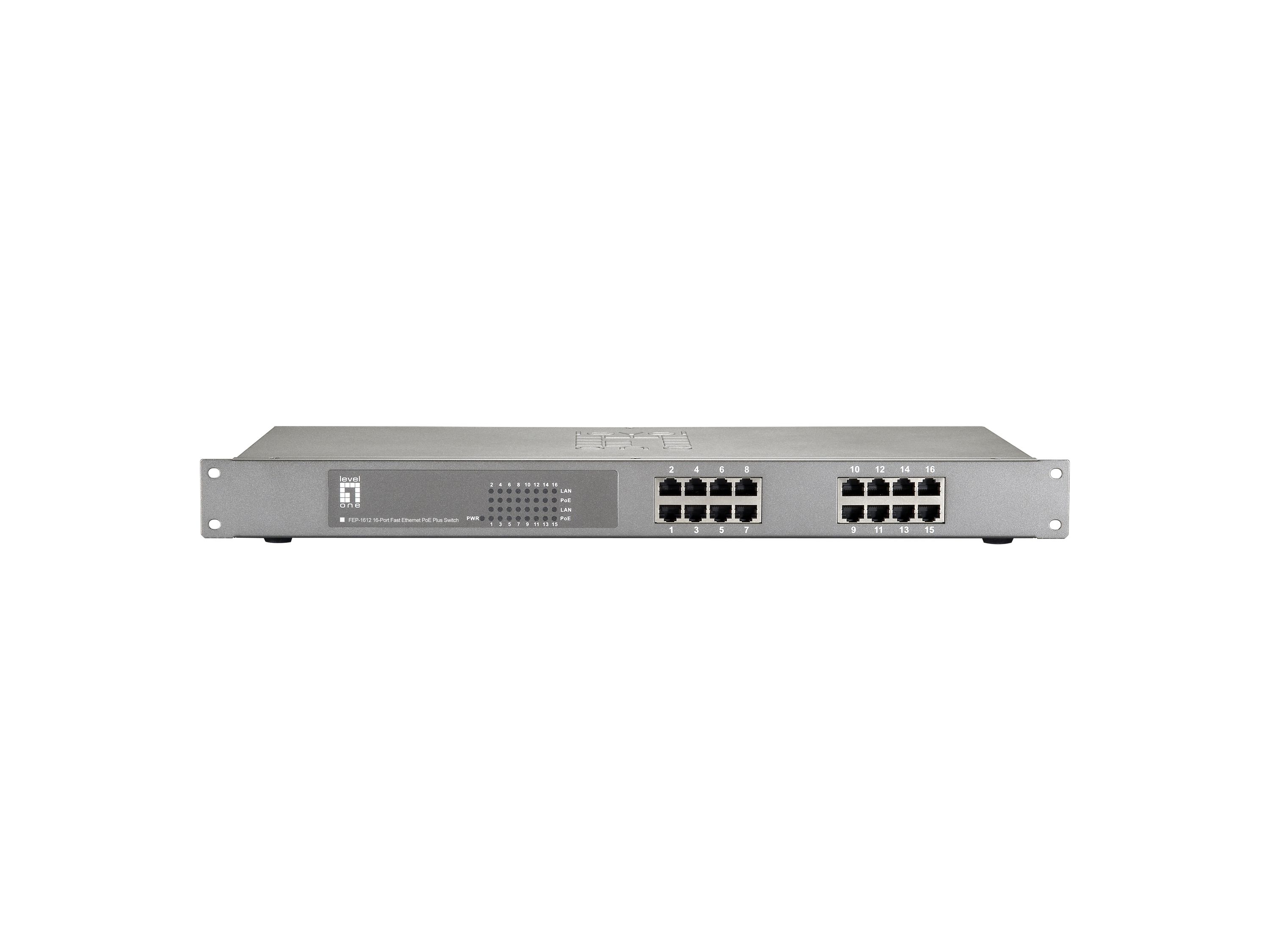 LevelOne FEP-1612W150 - 16-Port Fast Ethernet PoE Switch - 150W - Grijs