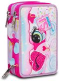 SJ GANG STYLE JAM GANG etui, etui, veelkleurig, etui voor kantoorbenodigdheden, etui met pennen, balpennen en meer, 3 compartimenten, meisjes en jongens, school - basisschool, roze