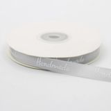 Merkloos Satijnen Lint "Handmade" 10 mm – 22 Meter – Grijs