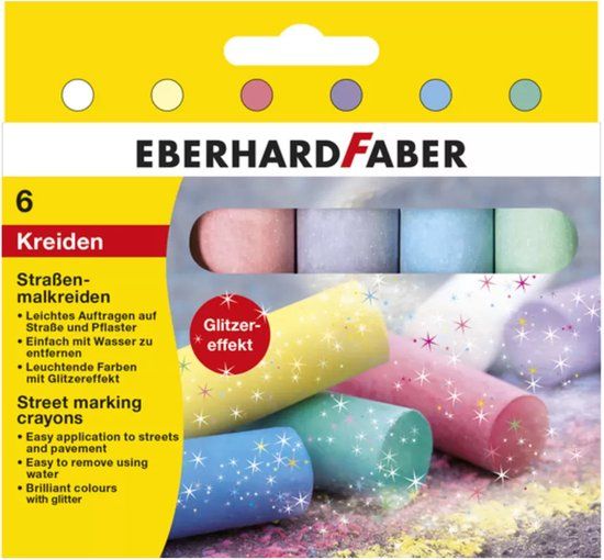 Eberhard Faber Stoepkrijt - Glitterkleuren - 6 stuks - EF-526504