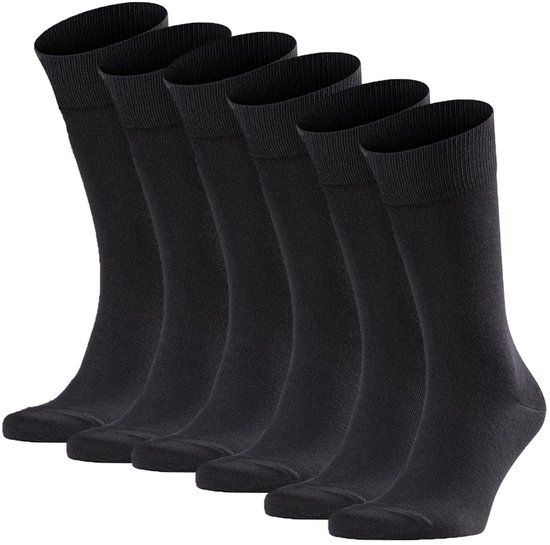 FALKE Happy 6-Pack katoen multipack sokken heren zwart - Maat 43-46