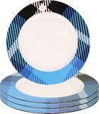 Merkloos Bord - 6x - kunststof - wit/blauw motief - herbruikbaar - 33 cm