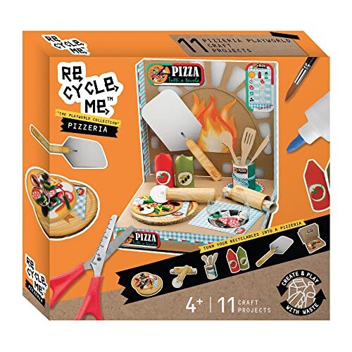 Re-Cycle-Me 3503337, recycling knutselset, pizzeria, doe-het-zelfkit voor kinderen vanaf 4 jaar, creatieve set om te knutselen met huishoudelijke materialen