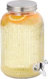 Merkloos Relaxdays Drankdispenser, geribbelde limonadetap, 4 liter, met kraantje, glas, transparant