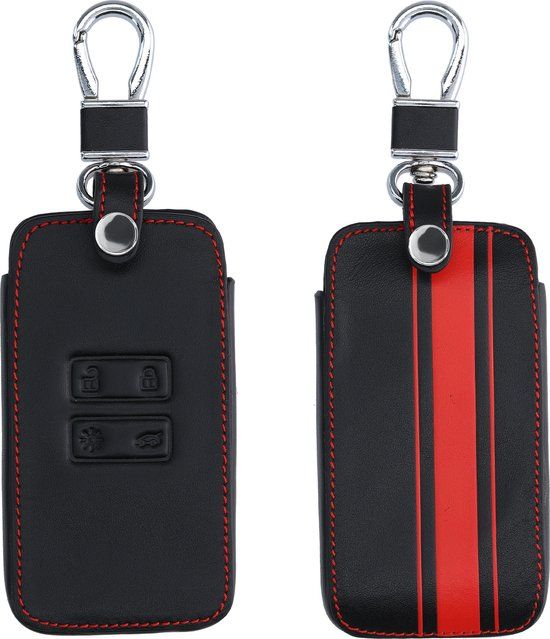 kwmobile autosleutelhoes voor Renault 4-knops Smartkey (Keyless Go) - Rood/Zwart - Rallystrepen