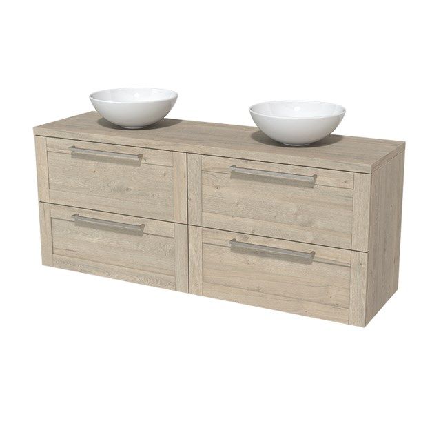 Maxaro Badkamermeubel voor Waskom 160cm Modulo Plato Lichtgrijs Eiken 4 Lades Kader