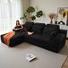 Canapé d'angle réversible avec méridienne, canapé modulaire dossier haut, canapé-lit à assise profonde sans assemblage noir