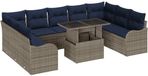 vidaXL Tuinbank Set 10-delig Grijs Polyrattan