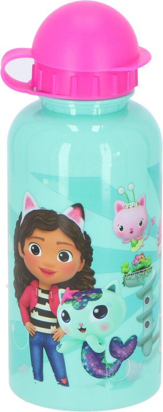 4KidsOnly Gabby's Poppenhuis drinkfles aluminium voor kinderen 400 ml.