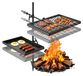 Brasero-grill, rotatif - Grill rotatif avec grille et plaque de cuisson - Rotatif à 360° - Hauteur réglable - Fabriqué en acier au carbone - Avec support de grill, adapté pour le camping et le jardin