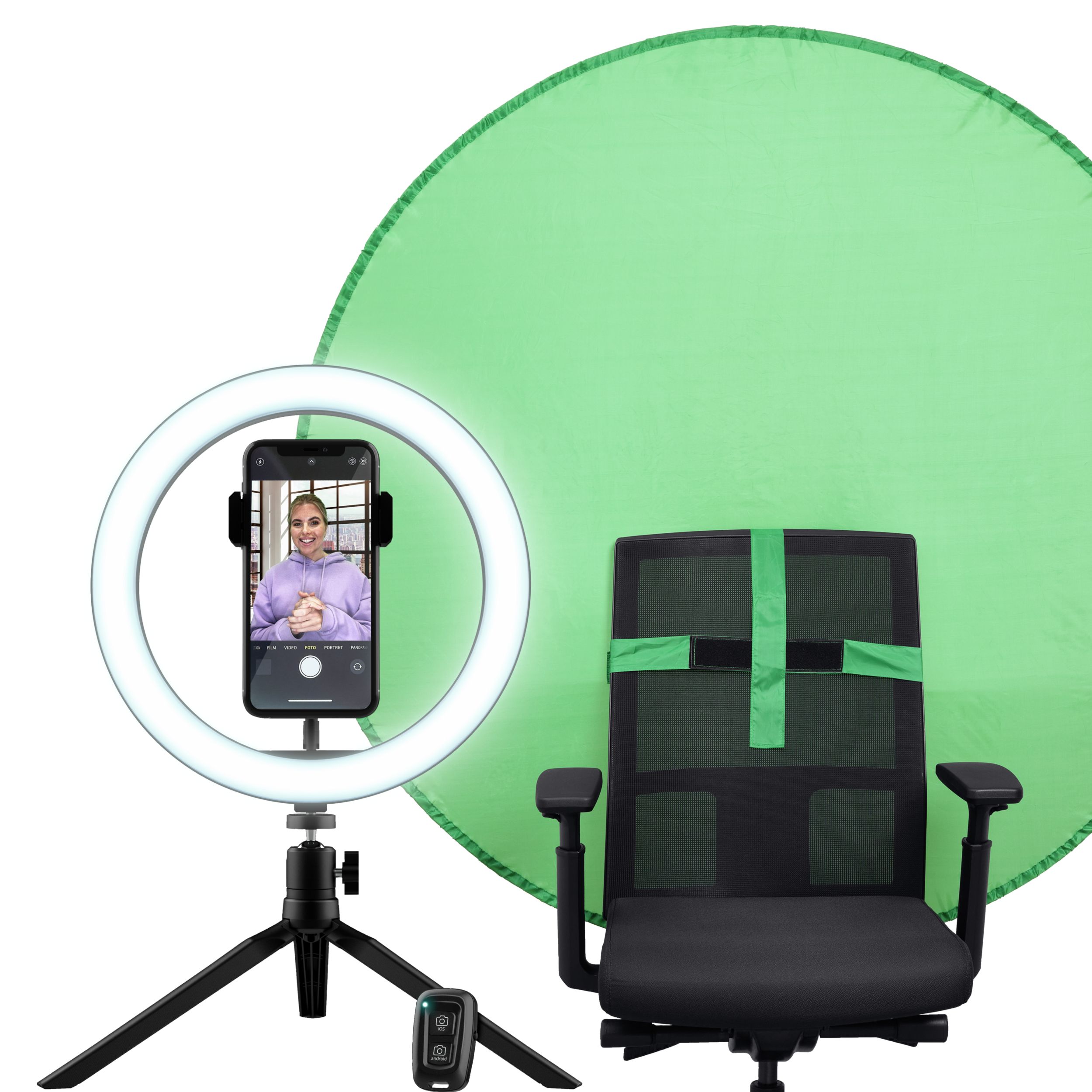 Trust Maku+ LED Ring Light Streaming Kit with Stand, Remote & Green Screen - Black/Green