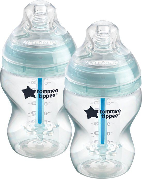 Tommee Tippee Closer to Nature Anti-Colic Baby Bottles - 260ml - 2 Pack - White/Teal