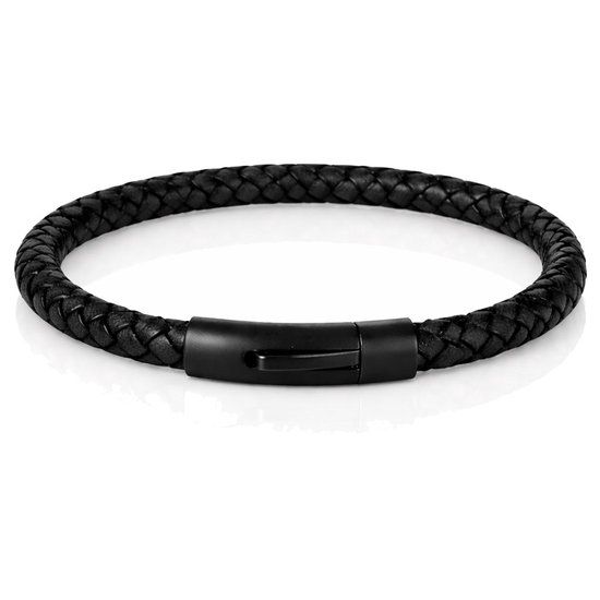 LGT JWLS LGT Jewels Leren armband met stalen sluiting - Zwart - 19 cm