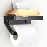 Euqvunn Toiletrolhouder met Plank, Aluminium Toiletpapierhouder, Matzwart