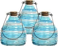 Decoris Wespenvanger/wespenval met hengsel - 3x - glas - blauw - D13 x H17 cm