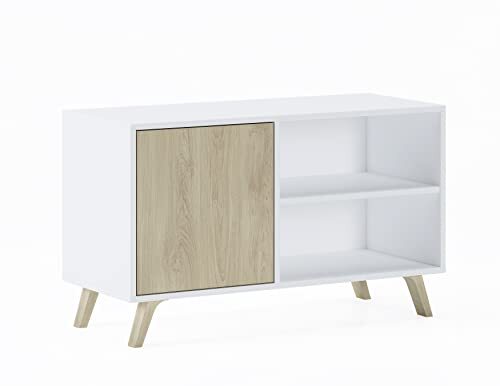 Skraut Home - meubels tv met linkerdeur, woonkamer, model Wind, structuurkleur wit, deurkleur puccini, 95x40x57cm.