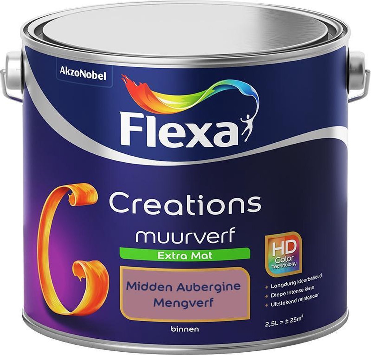 FLEXA Creations Muurverf - Extra Mat - Mengkleuren Collectie - Midden Aubergine - 2,5 liter