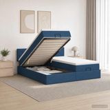 vidaXL Ottoman bed met matras met hoofdeinde 2 persoons Blauw Stof
