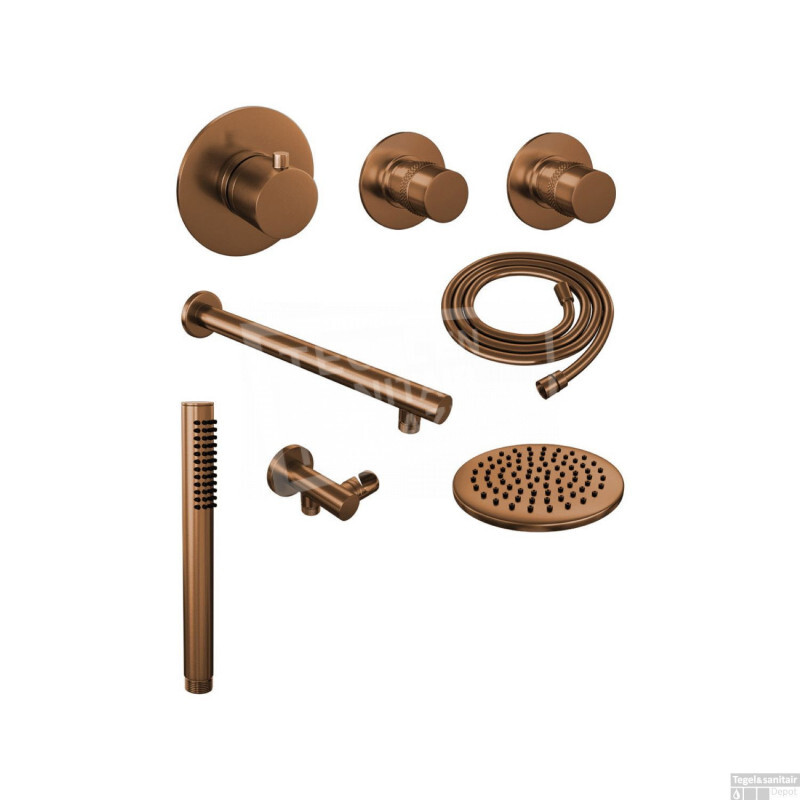 Brauer Copper Edition thermostatische inbouw doucheset - geborsteld koper PVD - hoofddouche 20cm - wandarm - staafhanddouche