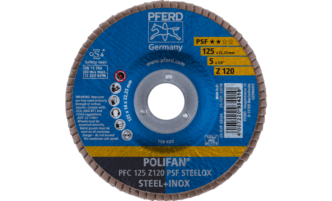 PFERD PFC 125 Z 120 PSF STEELOX - Slijpschijf - 12200 rpm - 10 stuks