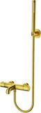 BES LED Thermostatische Bad/Douchekraan met Staafhanddouche en Handdouchehouder - Leoni - RVS - PVD - Geborsteld Goud