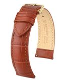 HIRSCH Duke Horlogebandje - Italiaans kalfsleer met reliëf van alligator, 16 mm Breedte bevestiging, goudbruin - glanzend goud Sluit, past op Huawei Watch Fit 2 mini