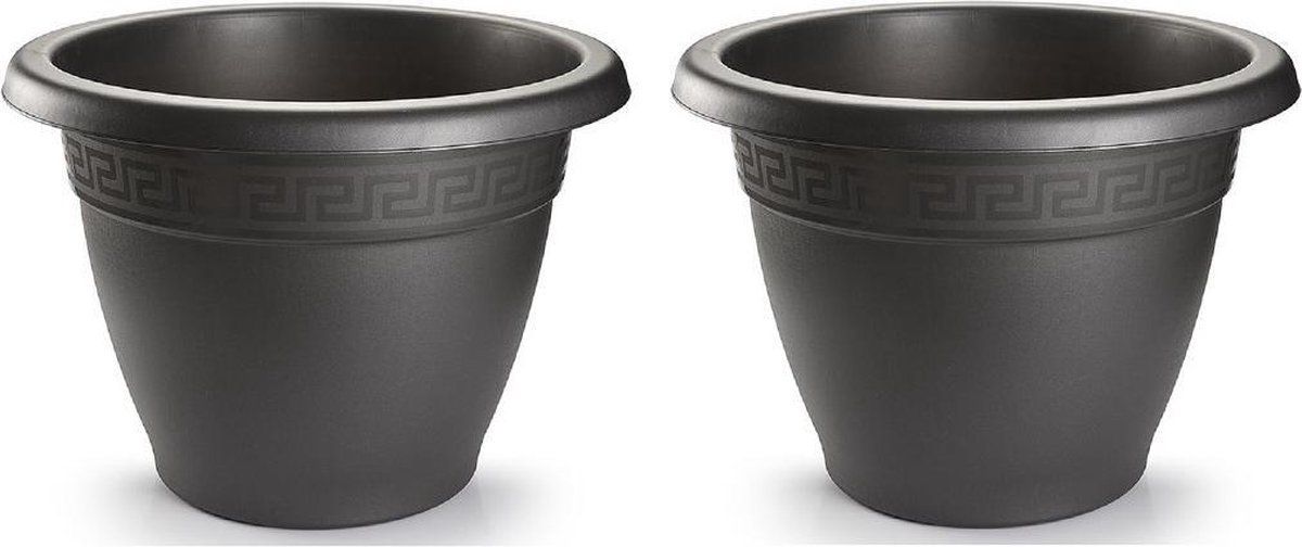 Forte Plastics 6x Antraciete plantenbakken/bloempotten 40 cm - Ronde bloempotten/plantenpotten voor binnen/buiten