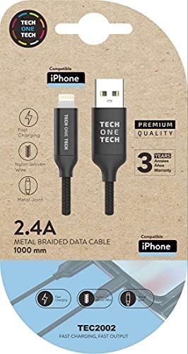 Tech One Tech USB-kabel - Type USB - Apple Micro USB - 1 m - Zwart