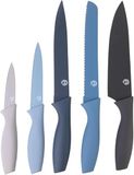 MasterChef Messenset, Messen Keuken Set (5-delige) met Broodmes, Koksmes, Vleesmes, Schilmesjes & Universeelmes, Roestvrĳ Staal, Antiaanbakbladen, SoftGrip Handgrepen, Scherpe Bladen, Blauw