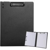 Klembord A4 met deksel, schrijfmap A4 met 2 klemmen, conferentiemap van PU-leer, documentenmap voor kantoor, bouwplaats, school, clipboardmap, zwart
