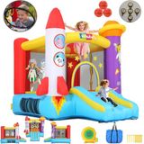 Opblaasbaar slot voor kinderen (2-8 jaar), opblaasbaar slot met ventilator, astronautenspeelplaats en schietruimte, raketkasteel voor binnen- en buitenfeesten