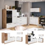 Vicco Keuken Fame-Line, Wit Hoogglans/Goudkleurig Eiken, 380 cm zonder werkblad