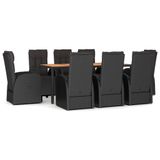 vidaXL 9-delige Tuinset Poly Rattan Zwart