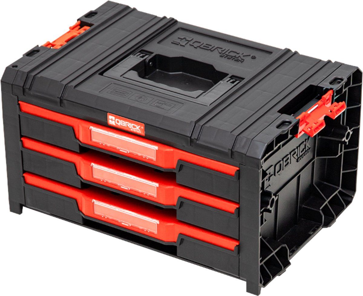 Qbrick System PRO Drawer 3 Gereedschapskoffer 2.0 Basic stapelbaar 450 x 310 x 244 mm 3x 4,5 l IP54 met drie laden 9 inlegbodems