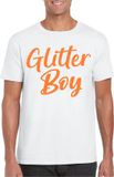 Bellatio Decorations Verkleed T-shirt voor heren - glitter boy - wit - oranje glitter - carnaval S